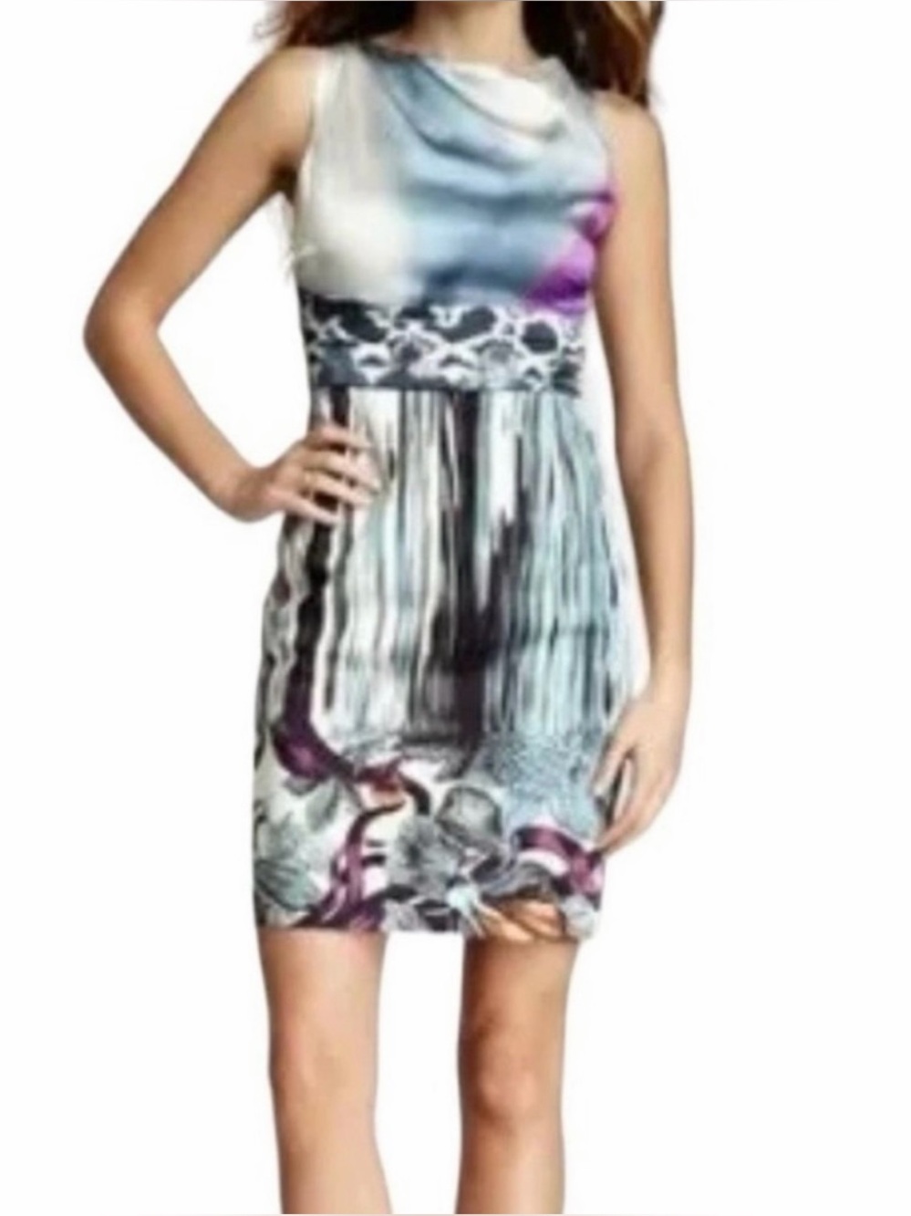 Elie Tahari Avery Silk Charmeuse Bodice Dress // Purple & Blue // 2
